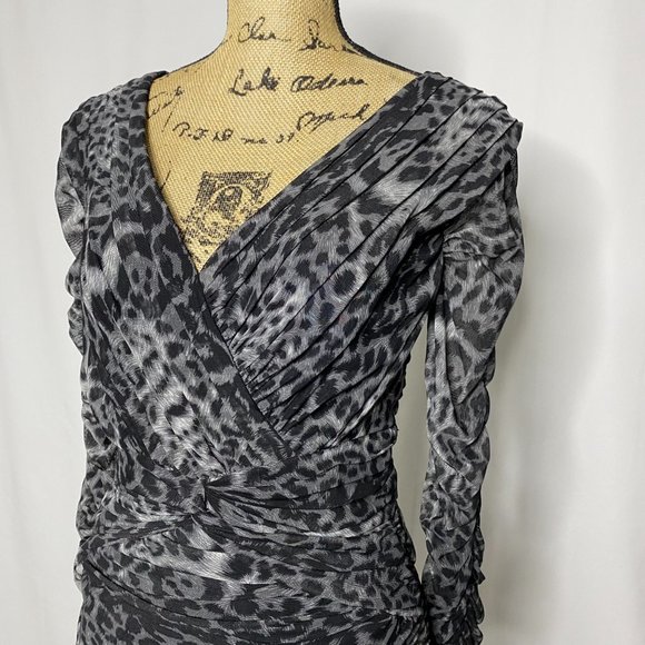Tadashi Shoji Gray Leopard Cheetah Print Bodycon Dress - Picture 2 of 11